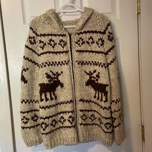 Cowichan style wool sweater hand-made, one-of-a-kind